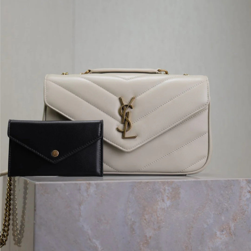 SAINT LAURENT LOULOU SMALL MATELASSÉ LAMBSKIN BAG IN WHITE