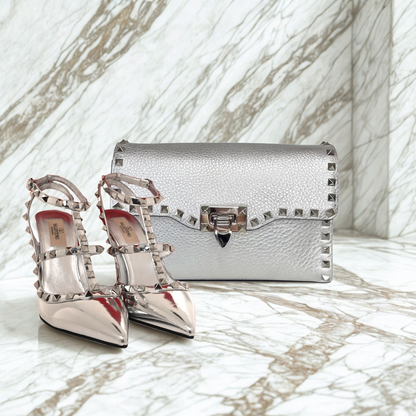VALENTINO ROCKSTUD SILVER BAG & PUMPS SET