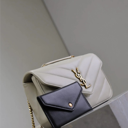 SAINT LAURENT LOULOU SMALL MATELASSÉ LAMBSKIN BAG IN WHITE