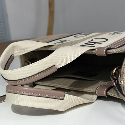 LARGE WOODY BAG IN LINEN BY CHLOÉ