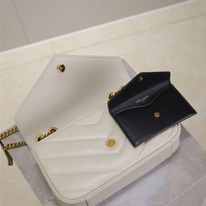 SAINT LAURENT LOULOU SMALL MATELASSÉ LAMBSKIN BAG IN WHITE