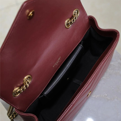 SAINT LAURENT LOULOU SMALL MATELASSÉ LAMBSKIN BAG IN BORDEAUX