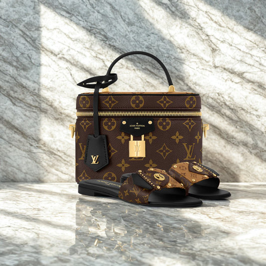 LOUIS VUITTON VANITY PM & FRAME SANDALS SET