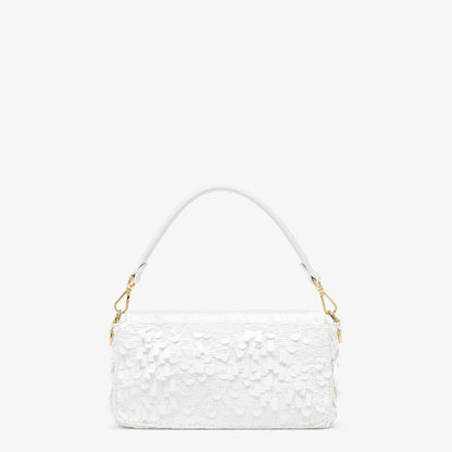 FENDI WHITE SEQUIN AND LEATHER BAGUETTE BAG