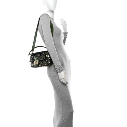 FENDI BAGUETTE BAG IN GREEN SEQUINS AND LEATHER