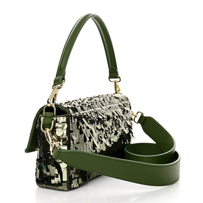 FENDI BAGUETTE BAG IN GREEN SEQUINS AND LEATHER
