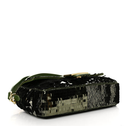 FENDI BAGUETTE BAG IN GREEN SEQUINS AND LEATHER