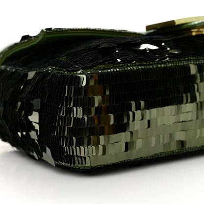 FENDI BAGUETTE BAG IN GREEN SEQUINS AND LEATHER