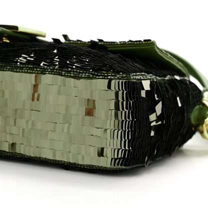 FENDI BAGUETTE BAG IN GREEN SEQUINS AND LEATHER