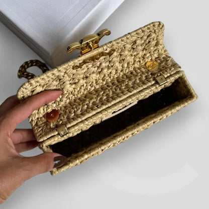 CLAUDE SHOULDER BAG WITH CHAIN IN RAFFIA WITH WOVEN EFFECT